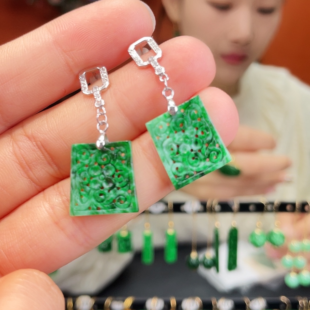 翡翠银S925镶嵌耳饰