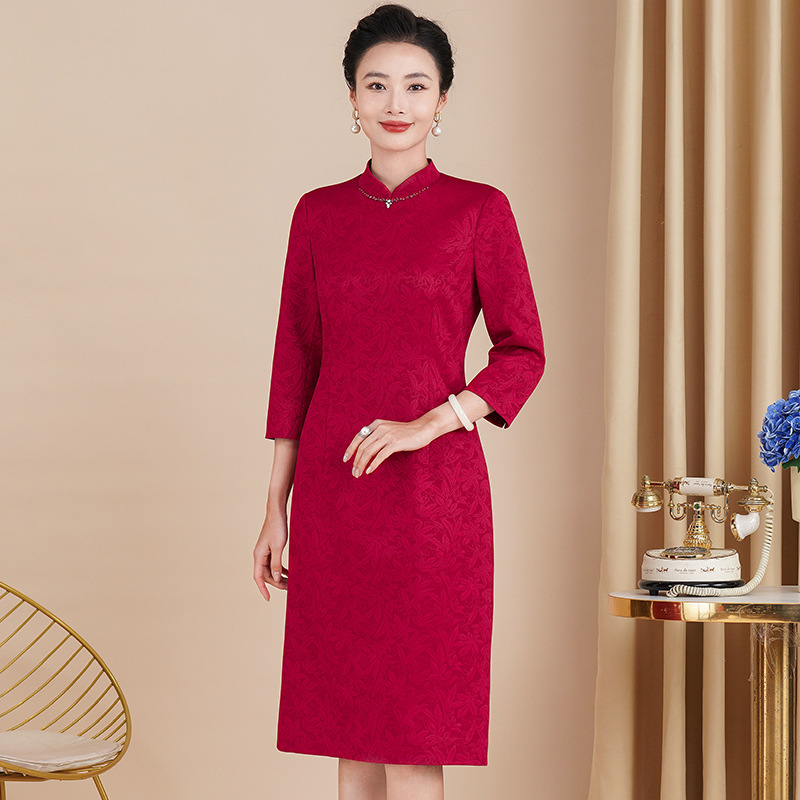 2025春装新款婚礼喜婆婆喜服旗袍改良裙年轻喜妈妈婚宴礼服6686