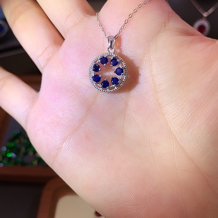 蓝宝石吊坠(赠链)银S925镶嵌