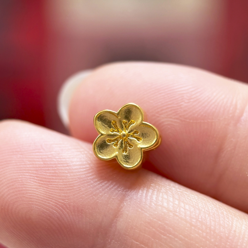 【金哆哆】足金999桃花黄金手绳手串DIY素金桃花桃之夭夭通孔