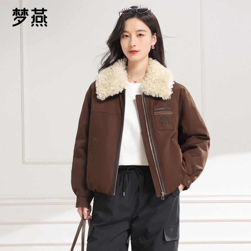 梦燕秋冬女保暖轻便舒适时尚休闲小翻领短款派克羽绒服CY13B5018