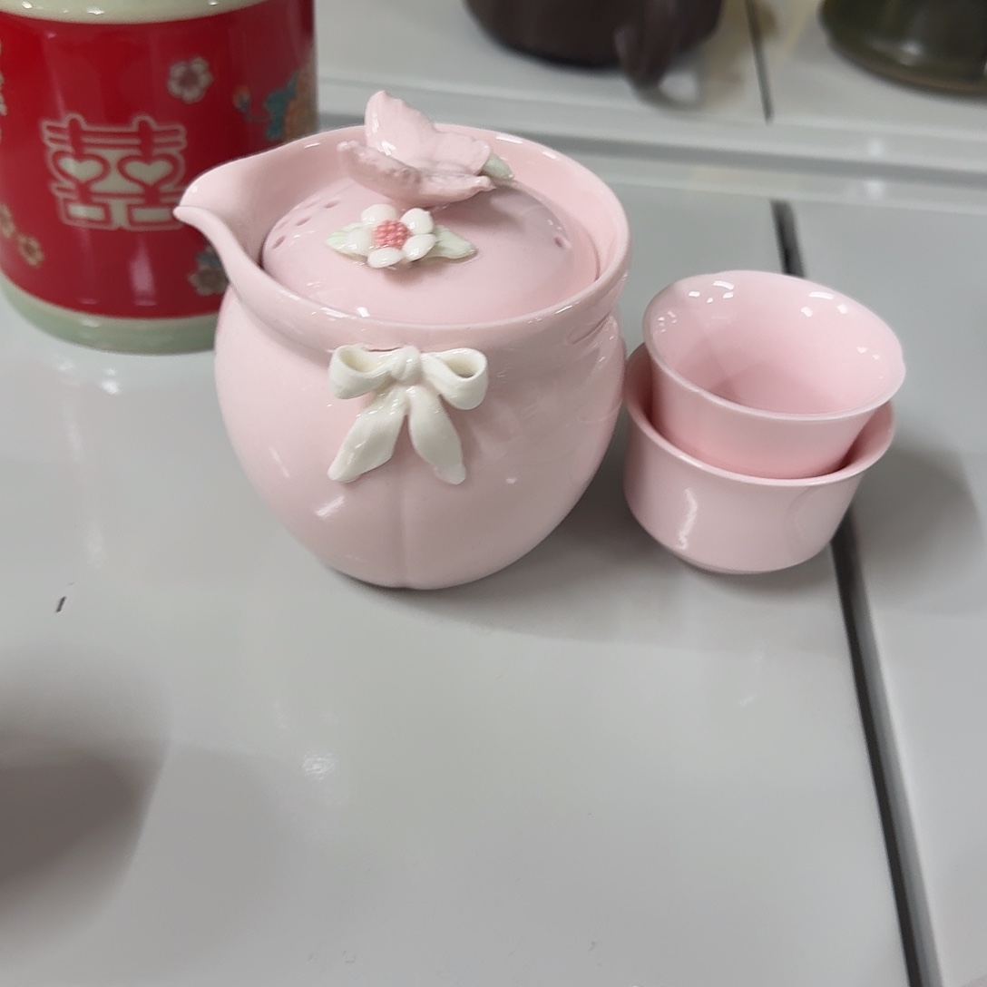 陶摆件粉花旅行套微瑕组合