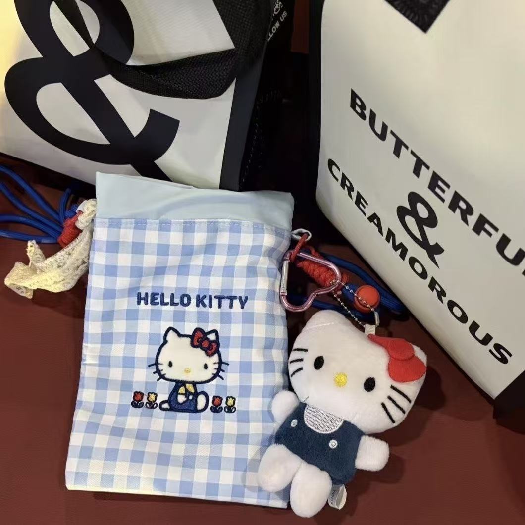 Kitty格子刺绣小包2025新款可爱休闲手机包斜挎小包手机包小拎包