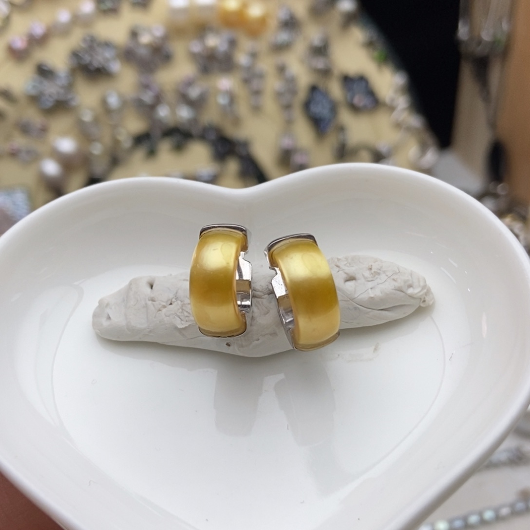 海水珍珠银S925镶嵌画框浓金耳扣纯银