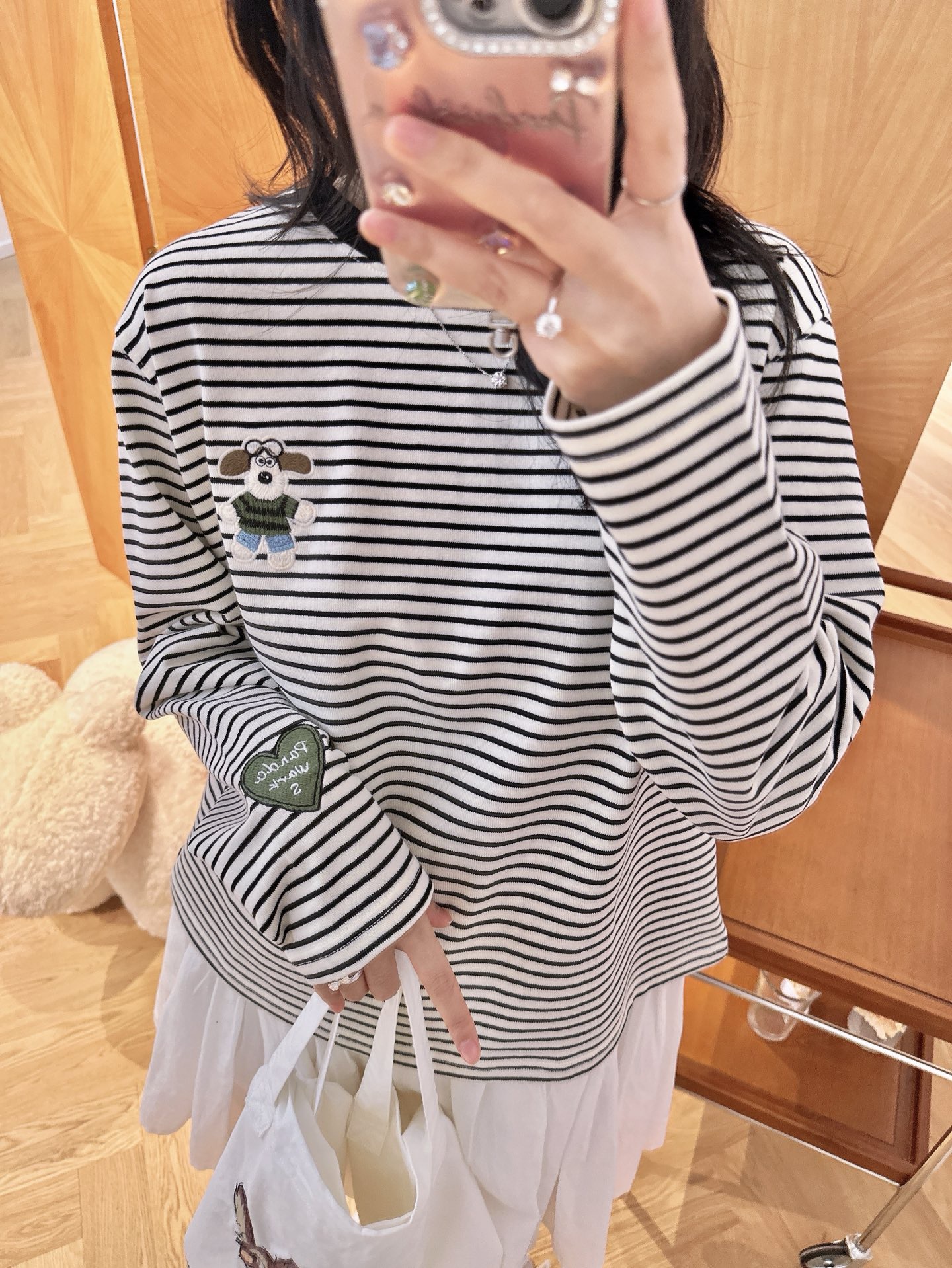 Pandawarks熊猫纸袋[条纹掌门狗]纯棉条纹刺绣百搭女打底25406