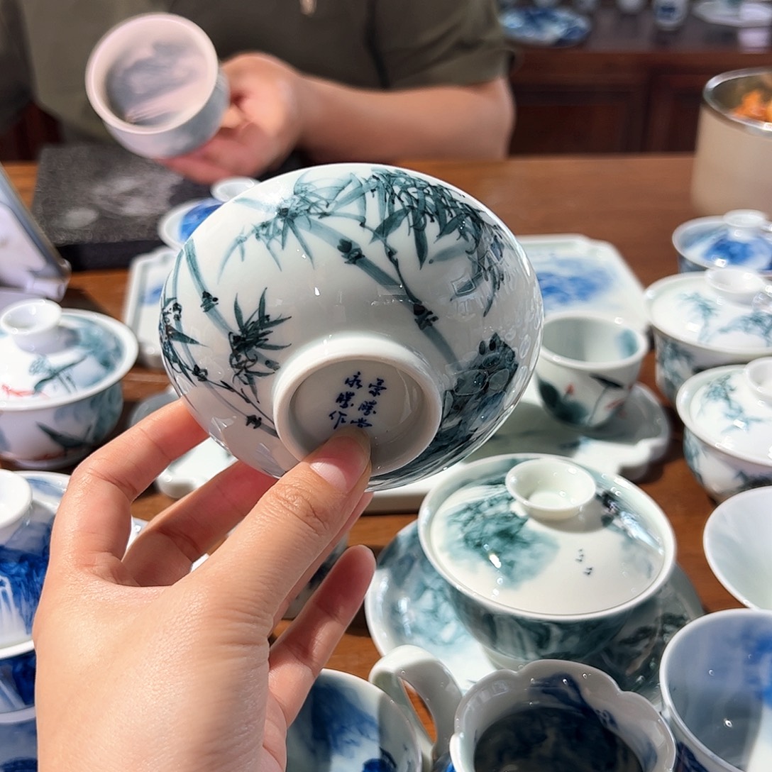 遗***落青花手绘竹子主人杯