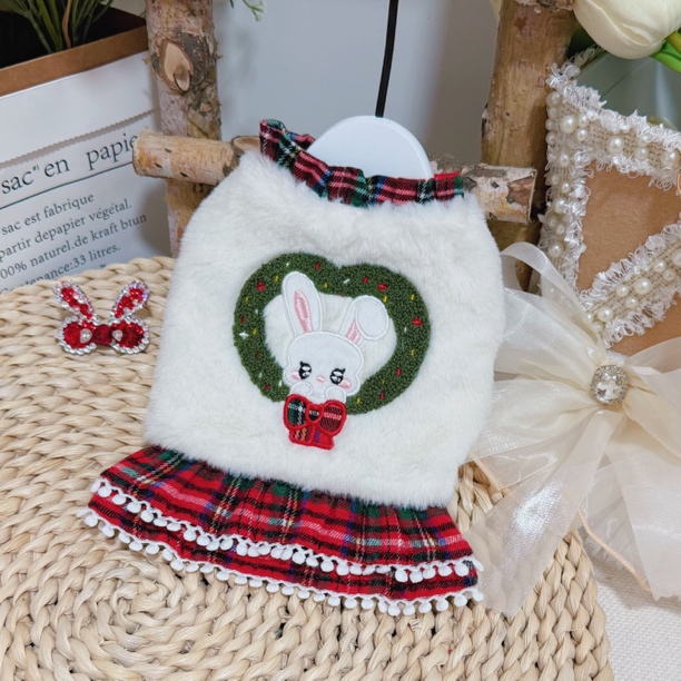 新款宠物服新年款兔毛格子加绒马甲