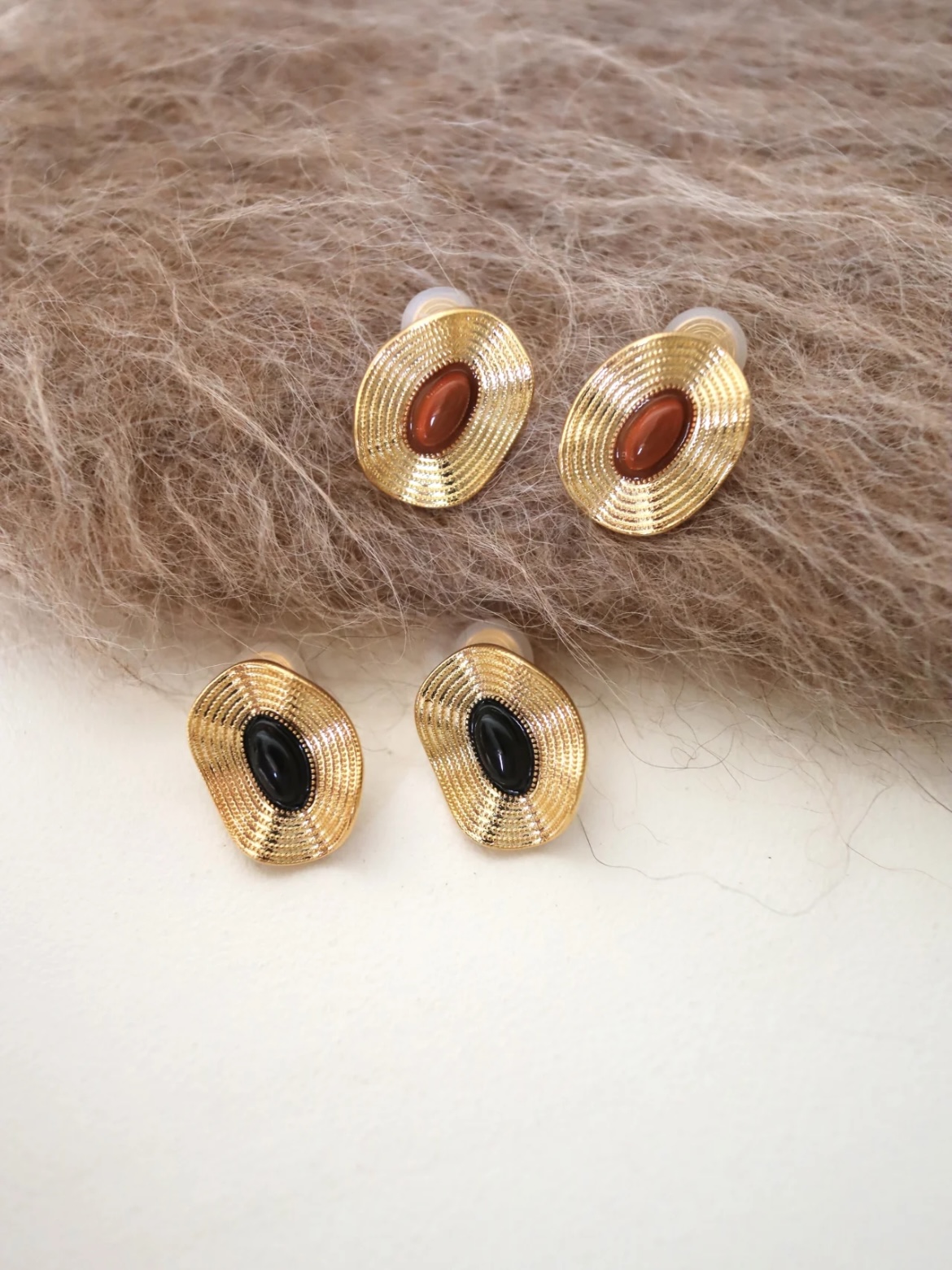 铜合金耳饰 H743复古棕色金属无耳洞蚊香盘耳夹圆形耳饰高级感