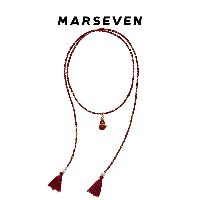 MARSEVEN 铜合金项链 红色绳结葫芦长项链中式复古高级感原创饰品