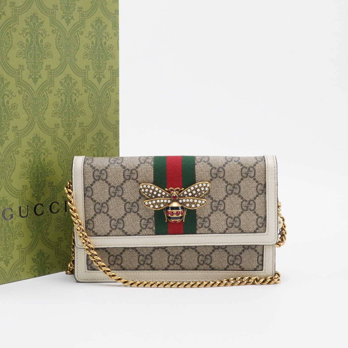95新 GUCCI/古驰 玛格丽特蜜蜂woc链条包【静文11】BG22006012