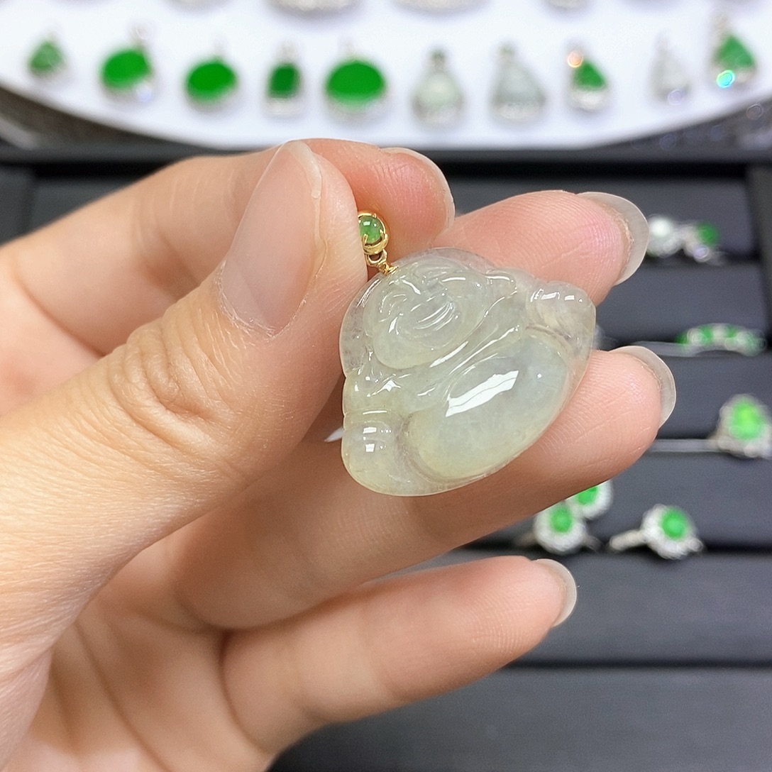 翡翠18K金镶嵌吊坠(不含链)