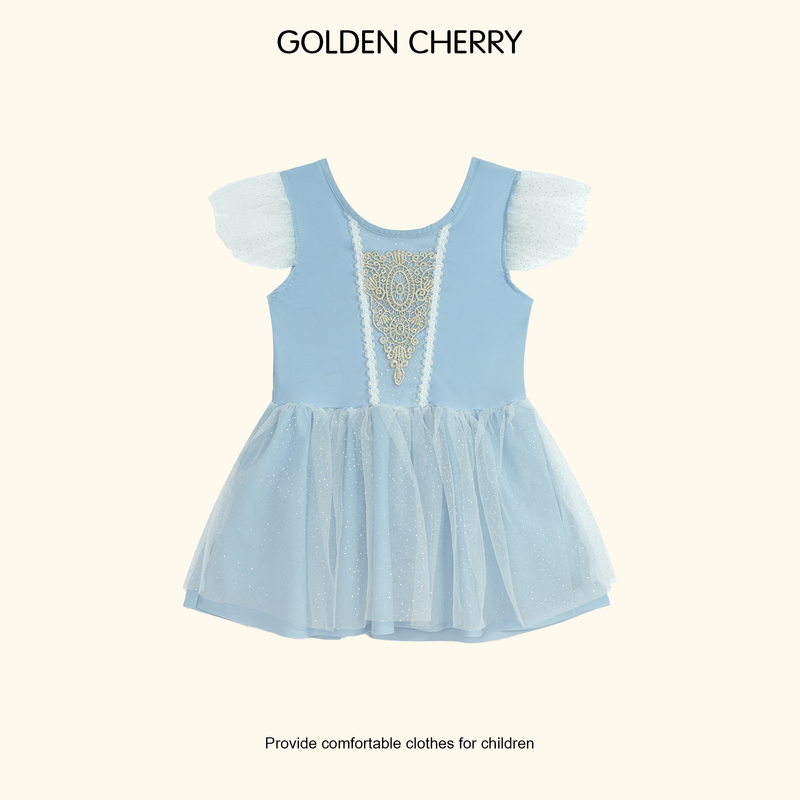 b【金樱桃Golden cherry】小童飞袖金线刺绣公主泳衣35921