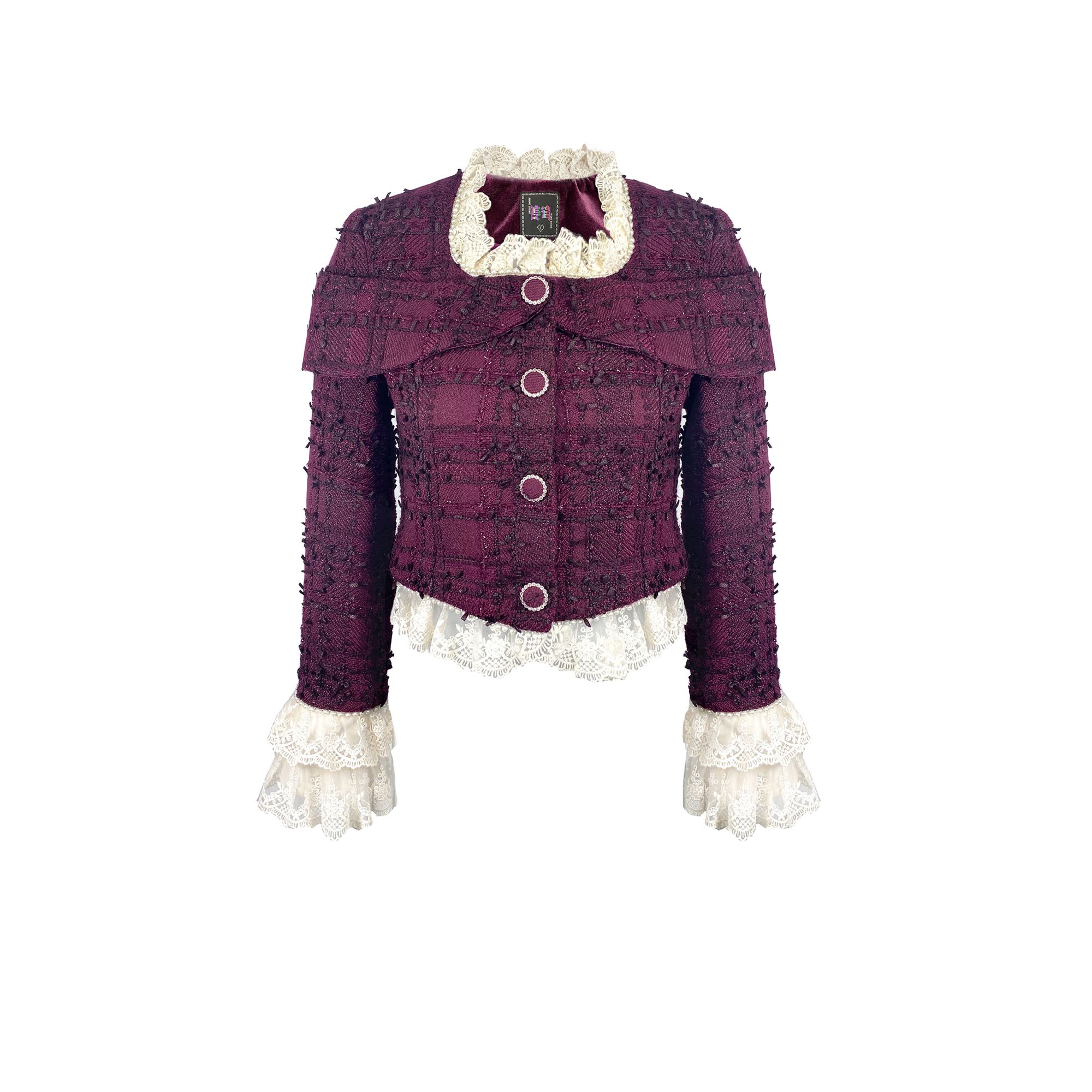 姜穹JIANGQIONG 2025早春新款时尚方领珠链花边饰宫廷风短外套