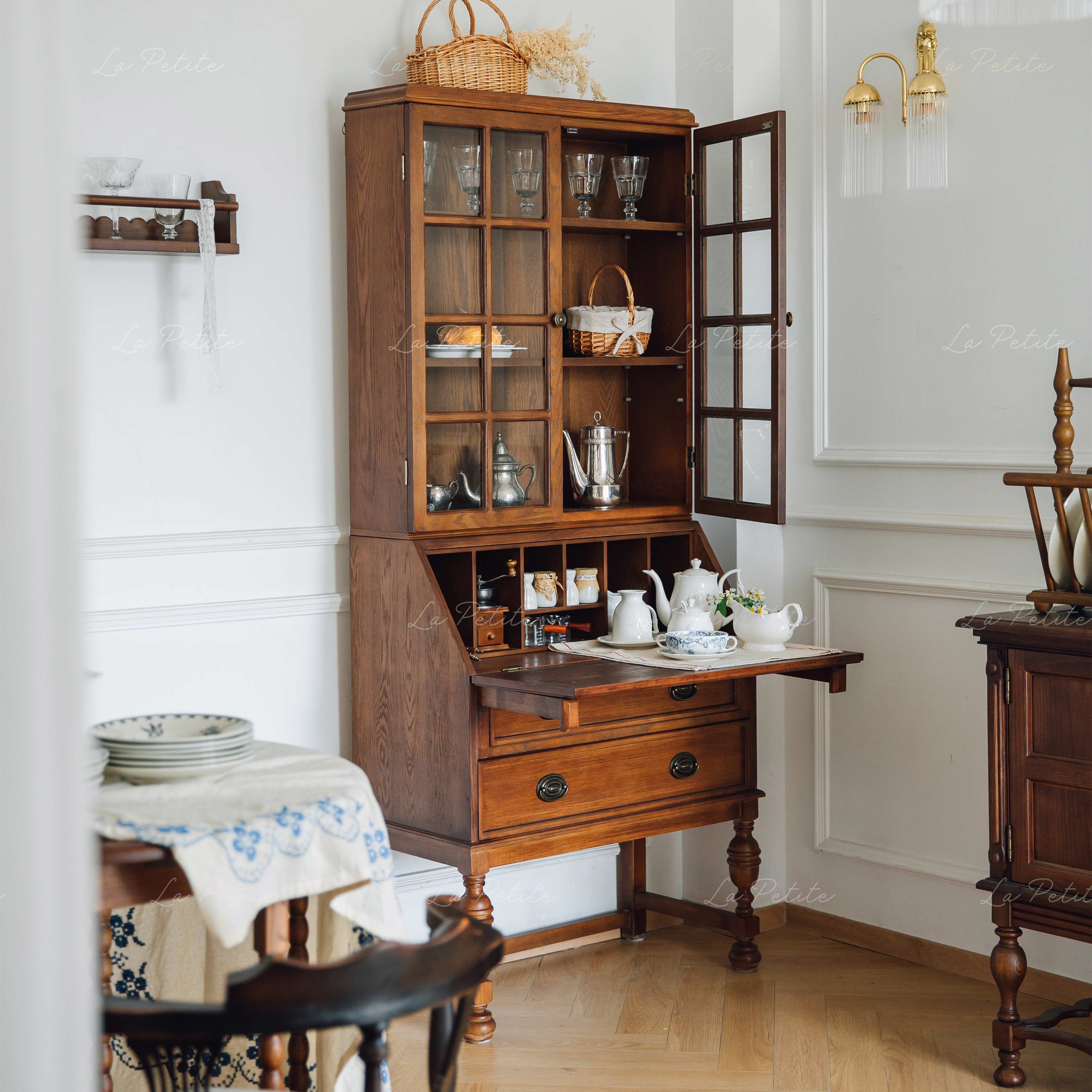 悦澜居新高级简约法式餐边柜复古秘书柜