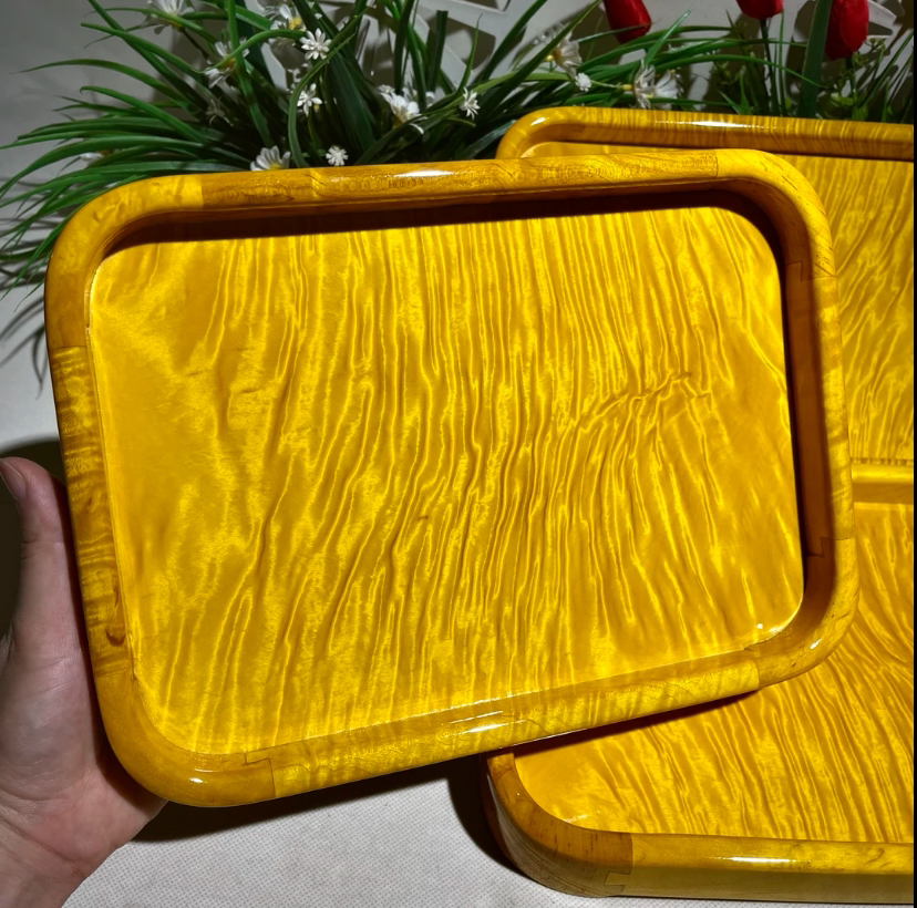 金丝楠木文件盘托盘底座盘独板榫卯结构倒圆角手工打磨满水波纹