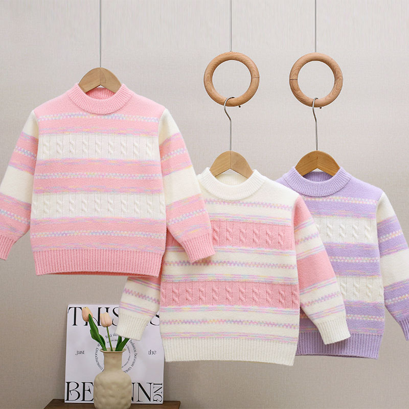 女童长袖女洋气针织衫儿童学院风毛衣渐变秋冬条纹