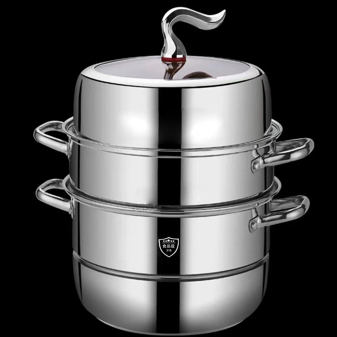 特厚亮光自选规格32cm/34cm不锈钢三层蒸锅多功能蒸馒头