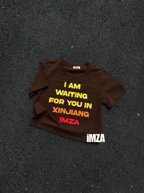 iMZA•我在新疆等你’女款紧身短款短袖圆领复古纯棉印花T恤