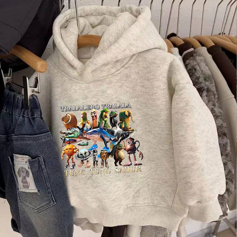 通哥木棍人衣服儿童t恤抽象国外山海经长袖男童连帽卫衣秋冬加绒