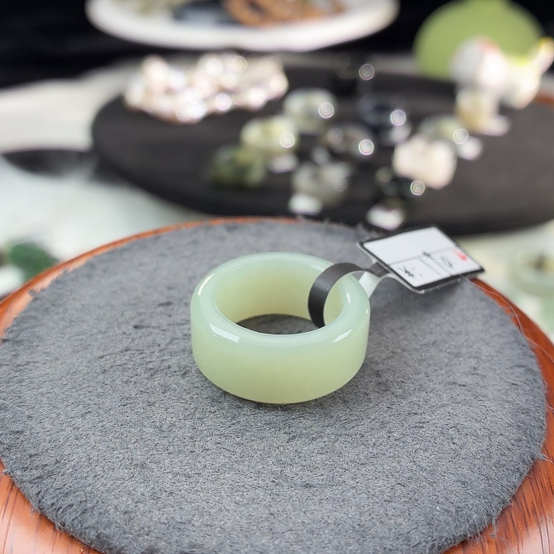 和田玉未镶嵌戒指b163奶蓝圆切17.5不退换