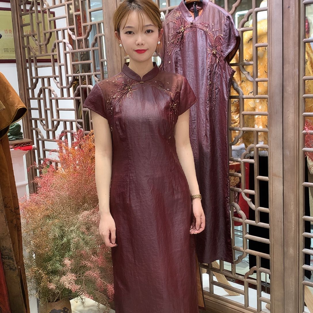 挂脖款红云纱旗袍裙3Xl