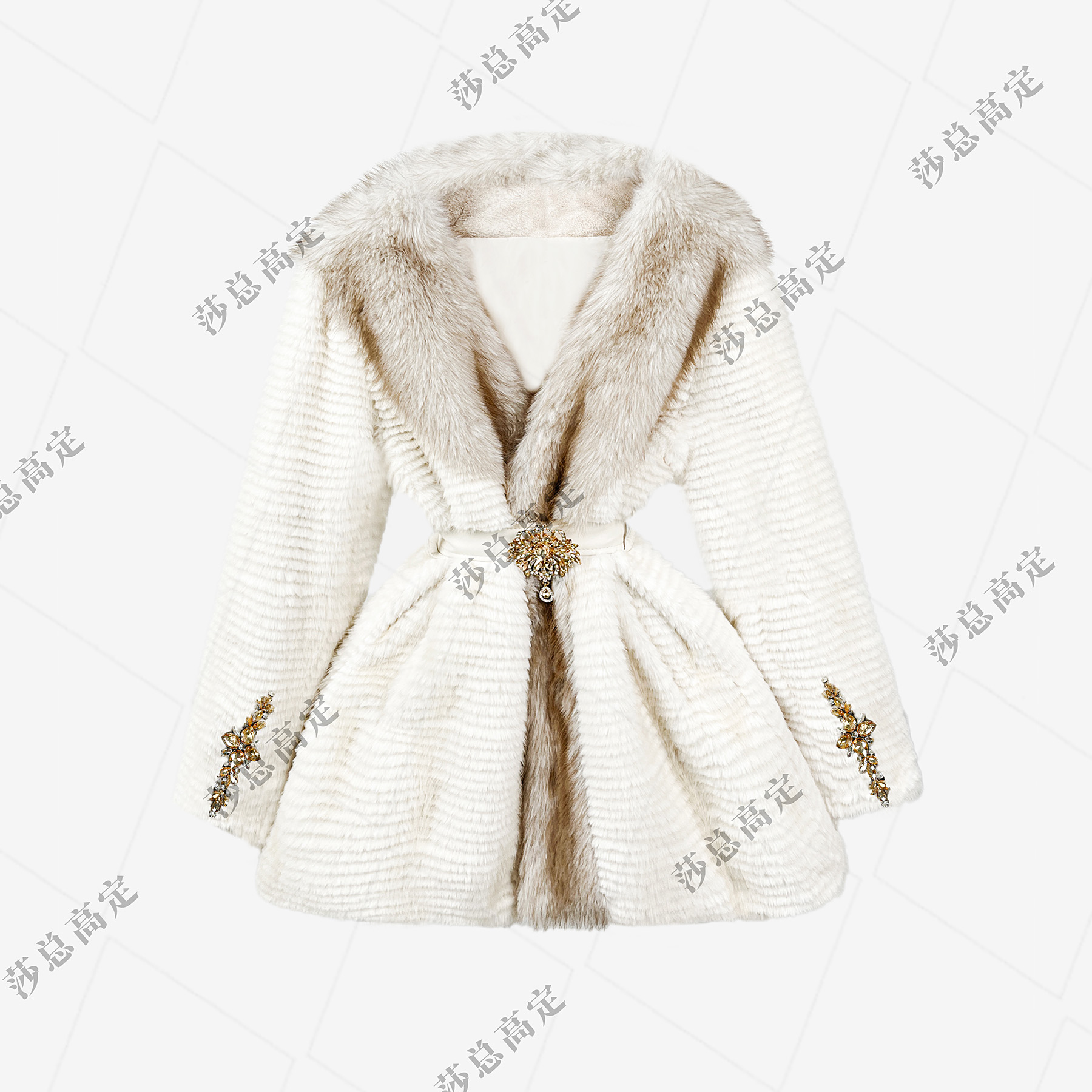 【夏夏专属】冬季新款加厚保暖钉珠中长款钉显瘦减龄毛外套女D0068