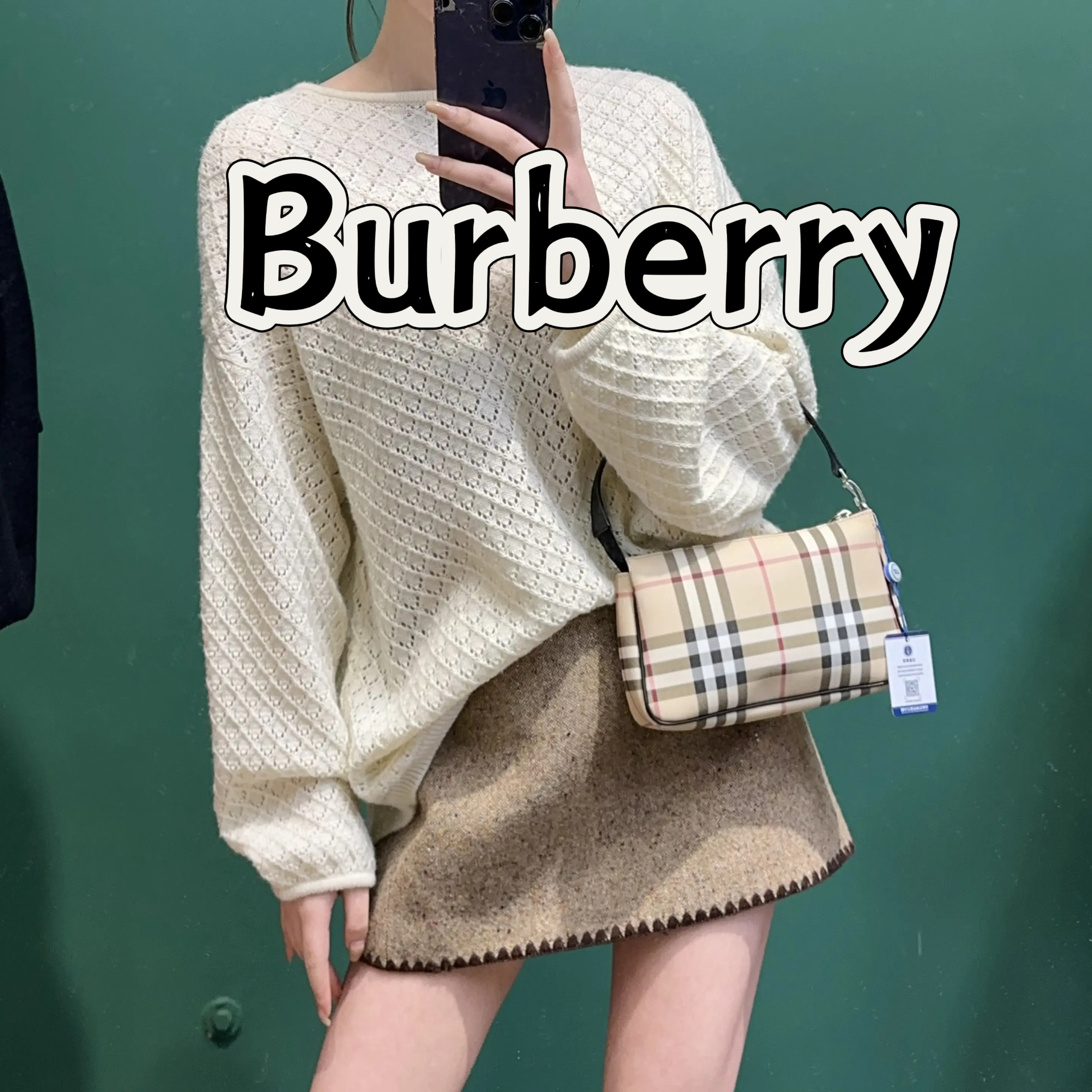 95新 BURBERRY/博柏利 TH712 巴宝莉竖格纹小麻将单肩包