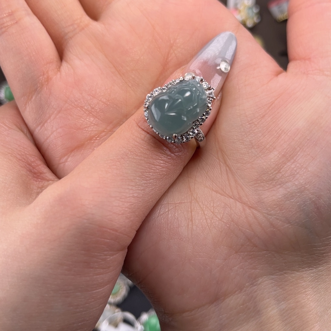 翡翠戒指银S925镶嵌66989