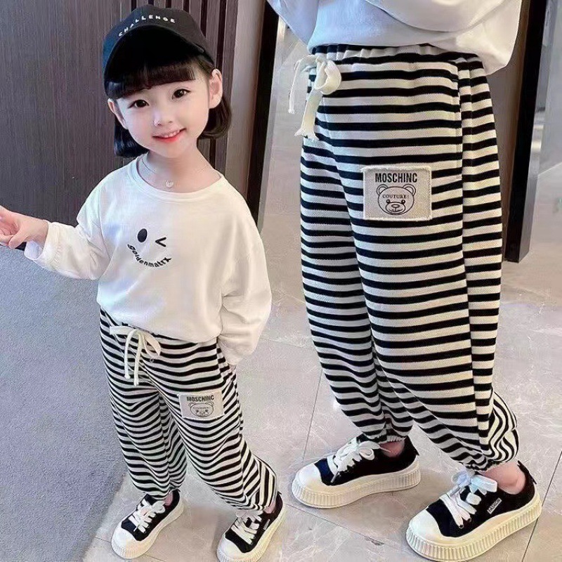 儿童春秋款卫裤男女童条纹休闲透气薄款灯笼裤宝宝外穿宽松长裤子