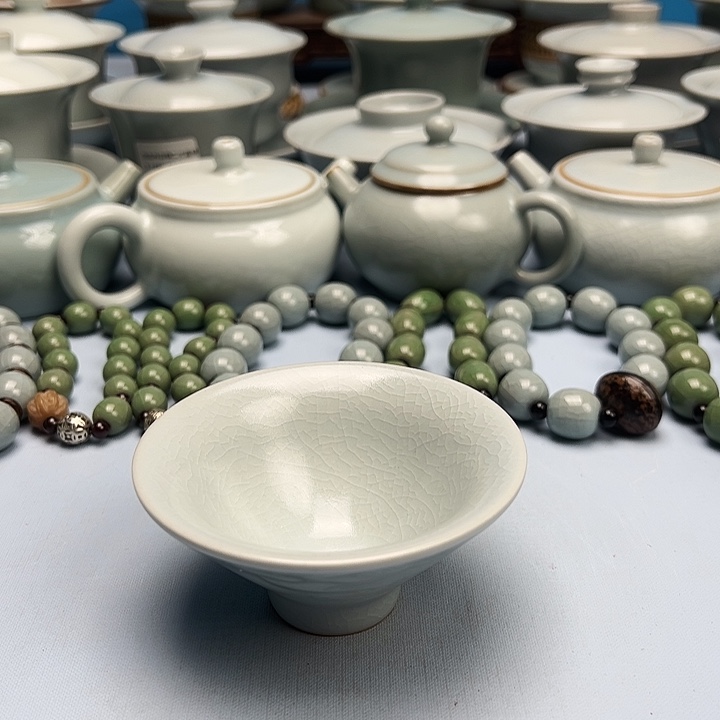 杯仿古月白釉祥云斗笠杯原矿原釉原产地