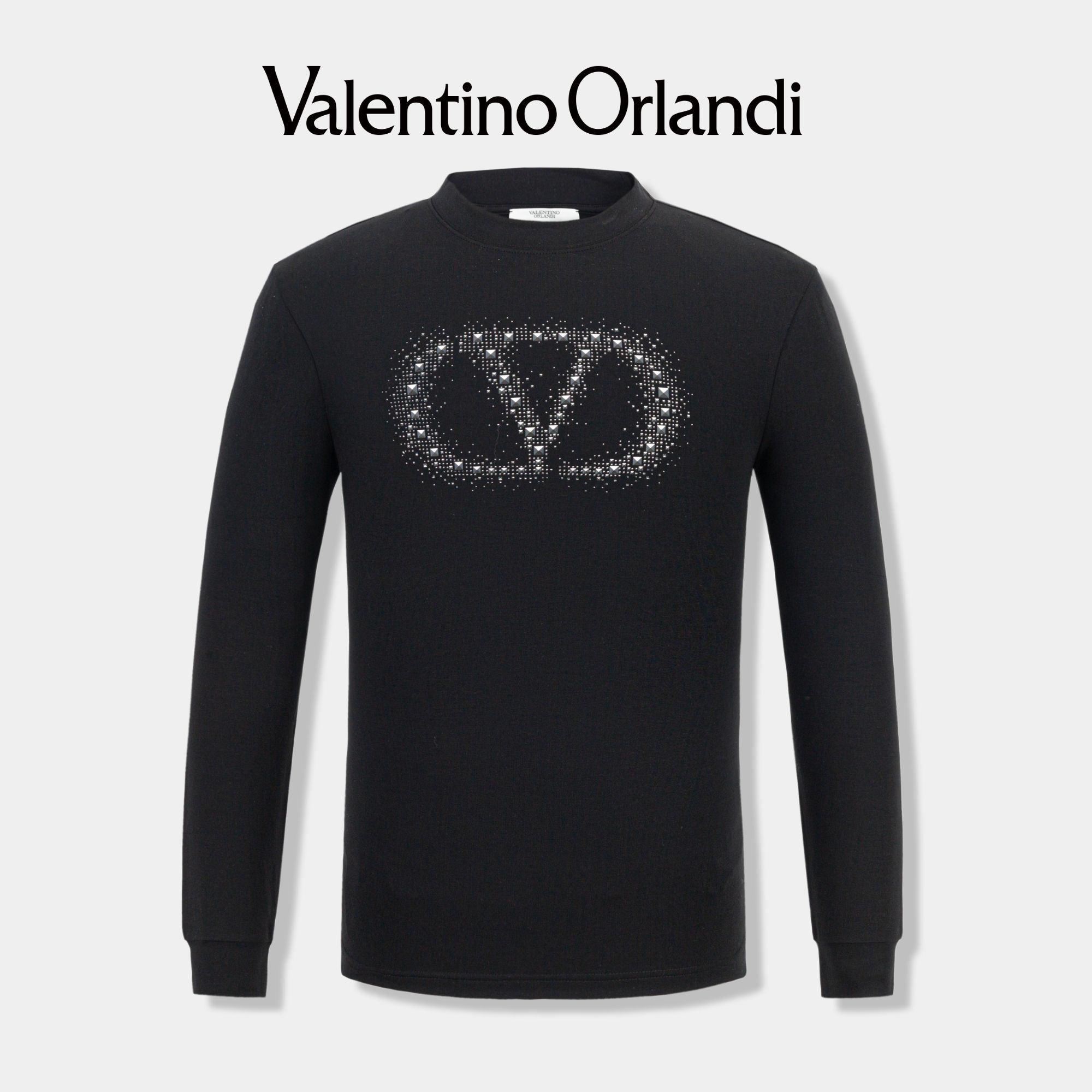 Valentino orlandi男士秋冬A版时尚潮流经典logo印花圆领长袖T恤