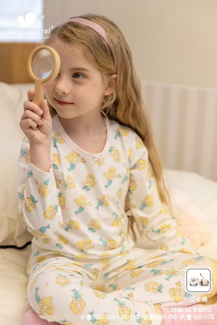 小松鼠洛洛满身美人鱼 女童莫卡棉秋衣套装LL2H8452