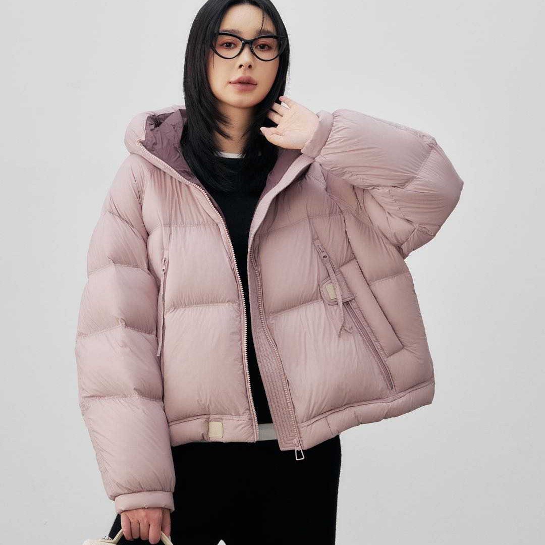 88M27加厚连帽羽绒服女短款保暖时尚防寒面包羽绒服外套90白鸭绒