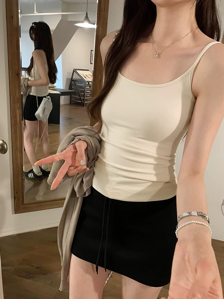 秋季小众设计师款吊带背心修身显瘦收副乳立体打底可调节可拆胸垫