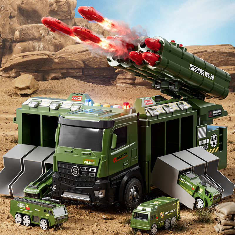 可发射炮弹儿童玩具车变形轨道军事合金3~6岁工程车男孩生日礼物