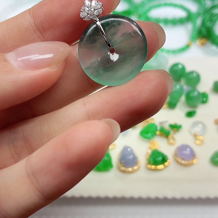 翡翠18K金镶嵌手链天然缅甸翡翠A货卡20