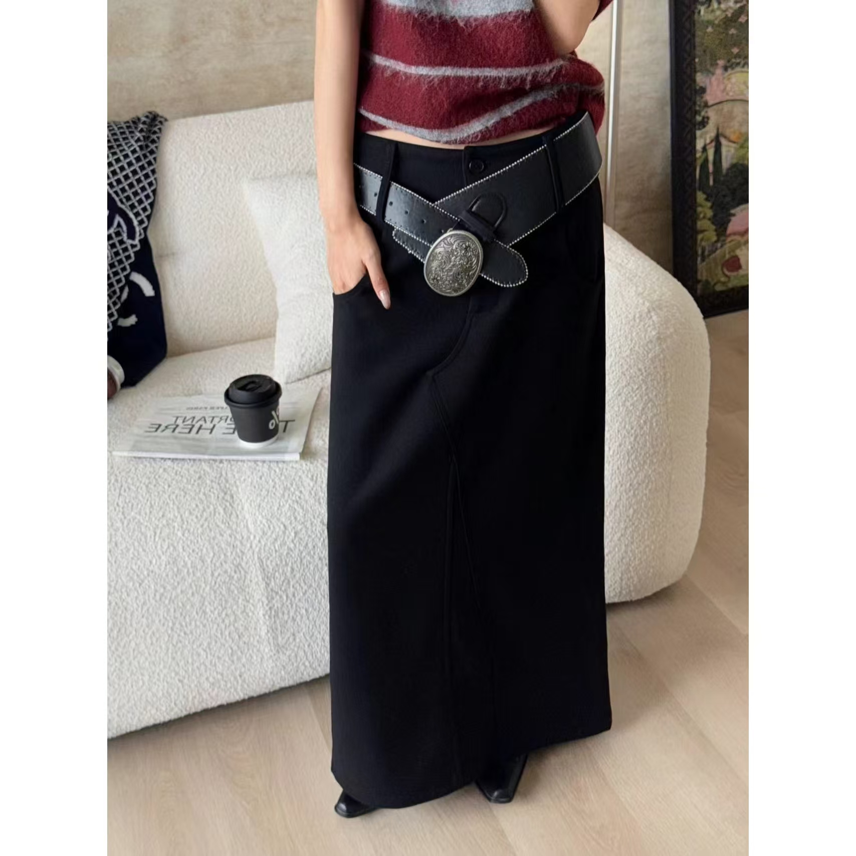 SP【圣保罗私语】超显瘦高级买手店设计师款半裙百搭加绒长裙配腰带