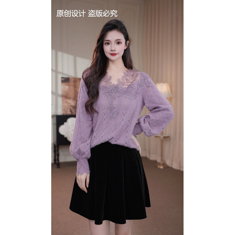 旷宁宁·纯欲女神·秋冬装显瘦女士设计感百搭小衫上衣女装-91280