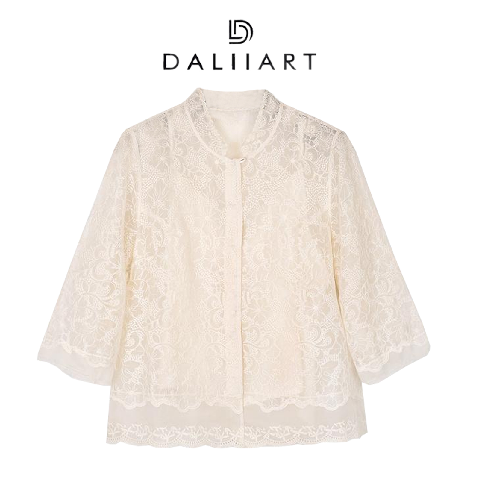 大丽天女散花外套100真丝43万针仿手绣七分袖蕾丝外套DLWT0686
