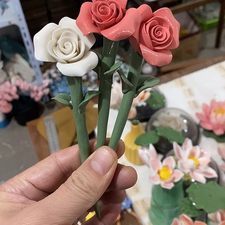 瓷片纯手工陶瓷花摆件瑕