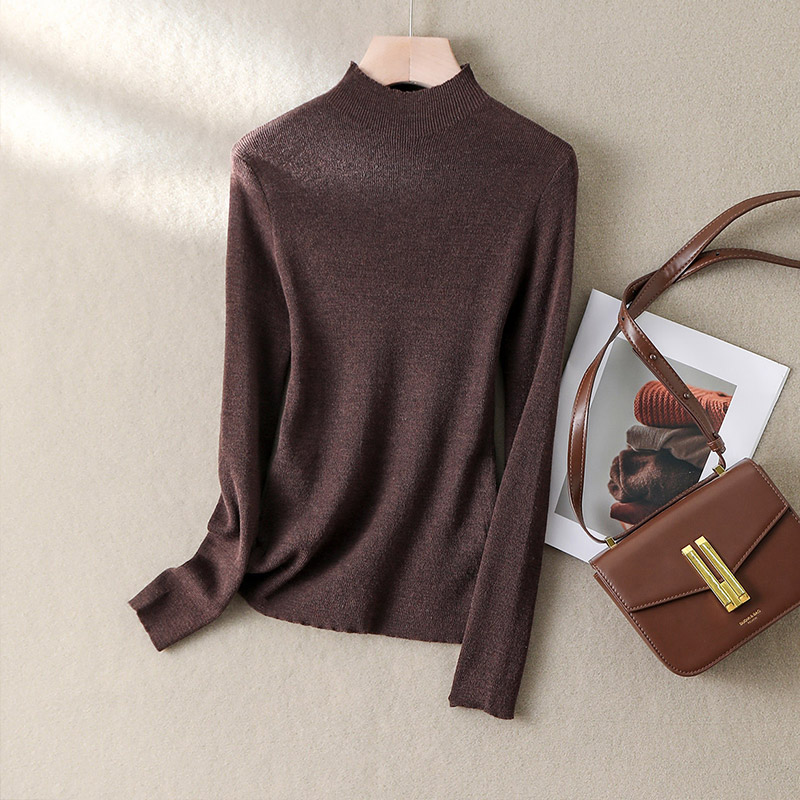 0752半高领修身套头打底衫纯色内搭简约长袖针织衫上衣