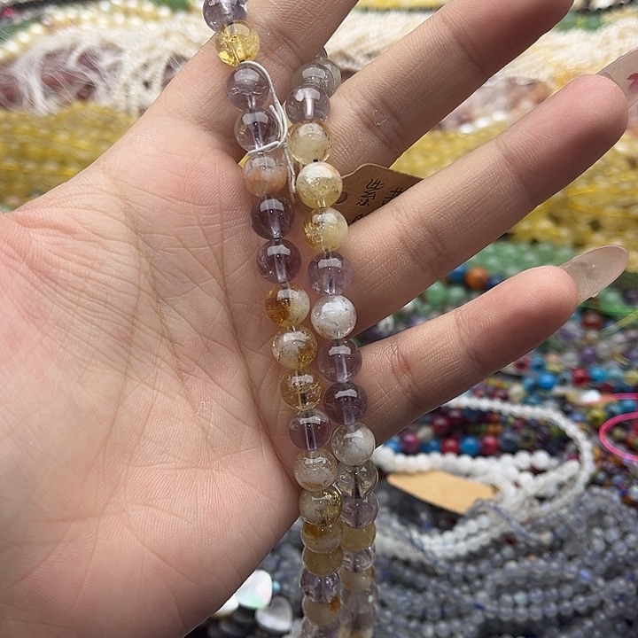 玛瑙/玉髓珠宝半成品未镶嵌一条8mm左右紫黄晶