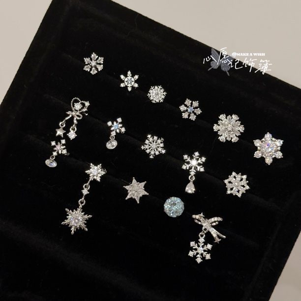 钛钢锆石耳饰 MAW雪花合集/钛钢百搭少女雪花耳钉耳耳骨钉饰品