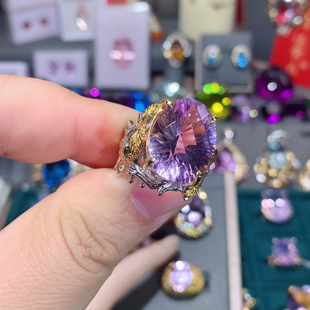 水晶戒指银S925镶嵌细**月戒指