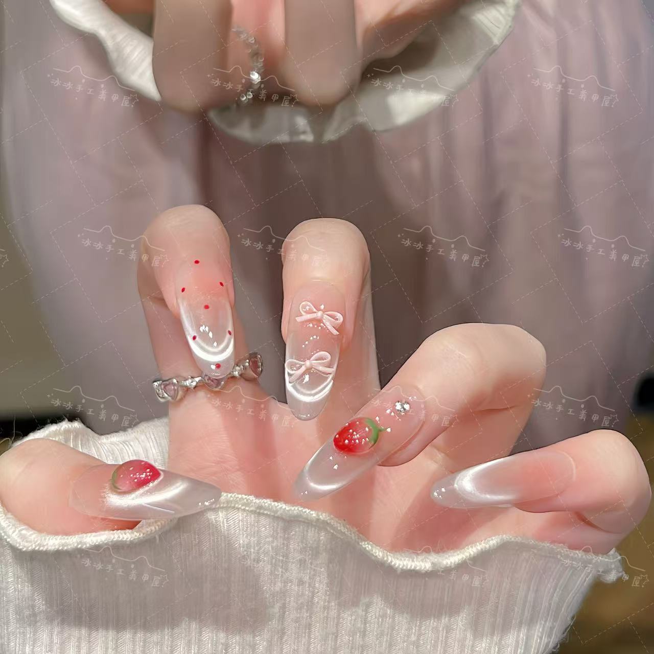 【草莓啵啵】显白渐变可拆卸手工穿戴甲美甲贴片清新甜美气质款式