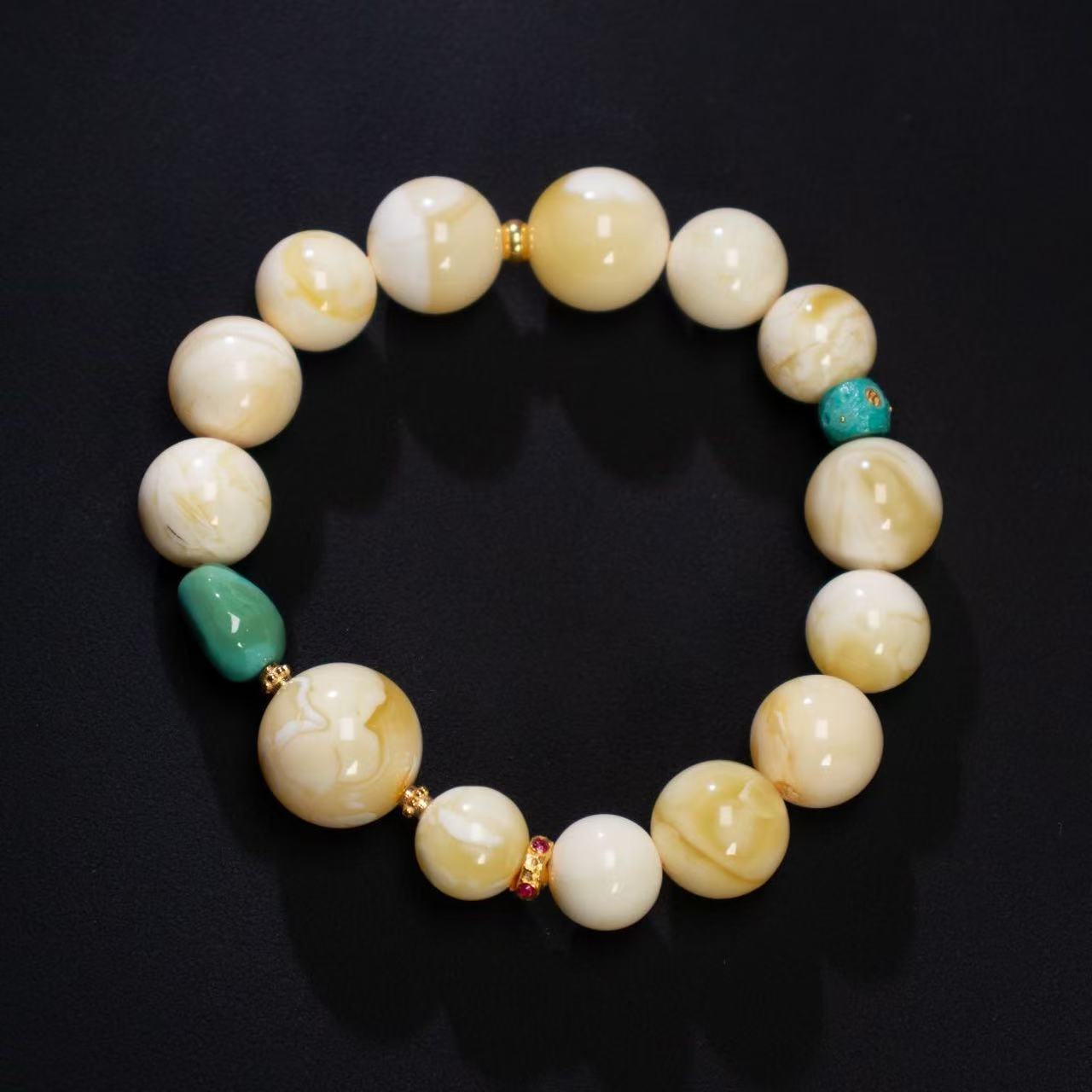 【壹芳珠宝】天然原矿琥珀蜜蜡白蜡妖花大小珠单圈9-14mm/013