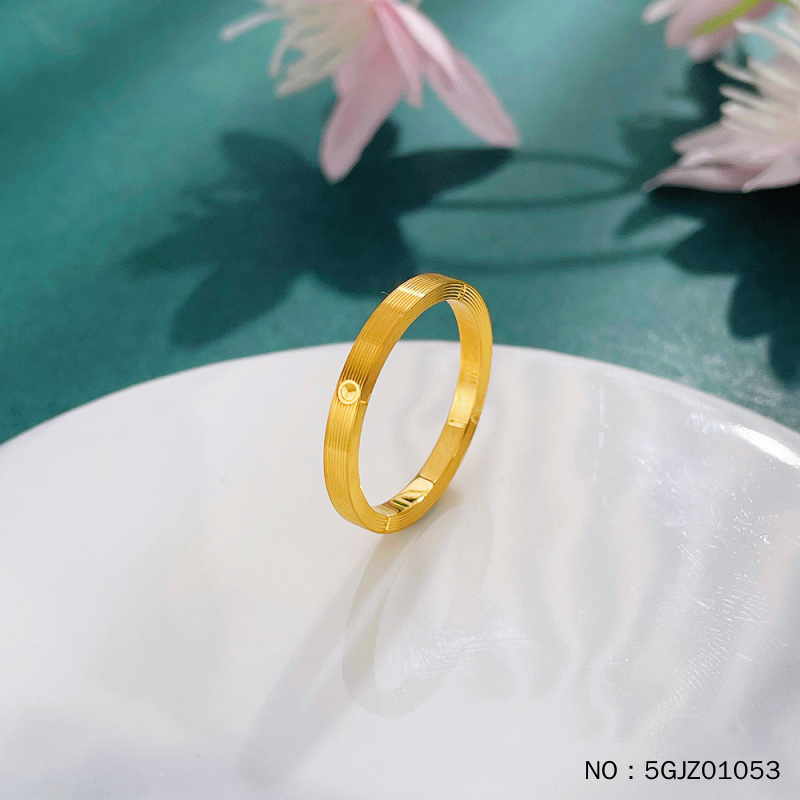 足金999 5G黄金实心固口戒指条纹简约仿钻LOVE圈戒女戒