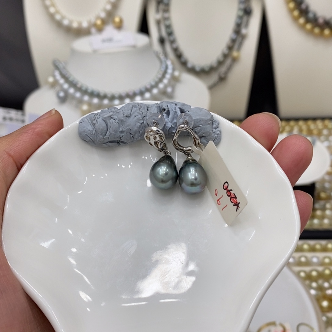 H***O海水珍珠颈饰银S925镶嵌大溪地9.5-9.6 艳