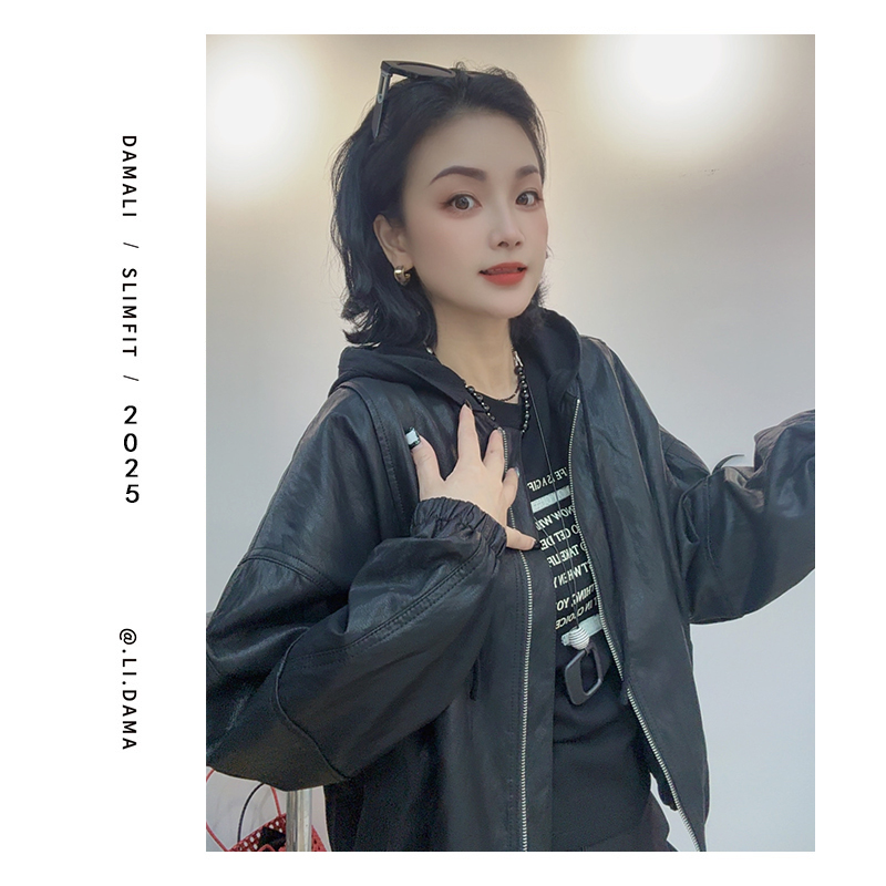 大码利-秋上新【连帽皮衣】欧韩小众设计款皮衣外套女秋季533