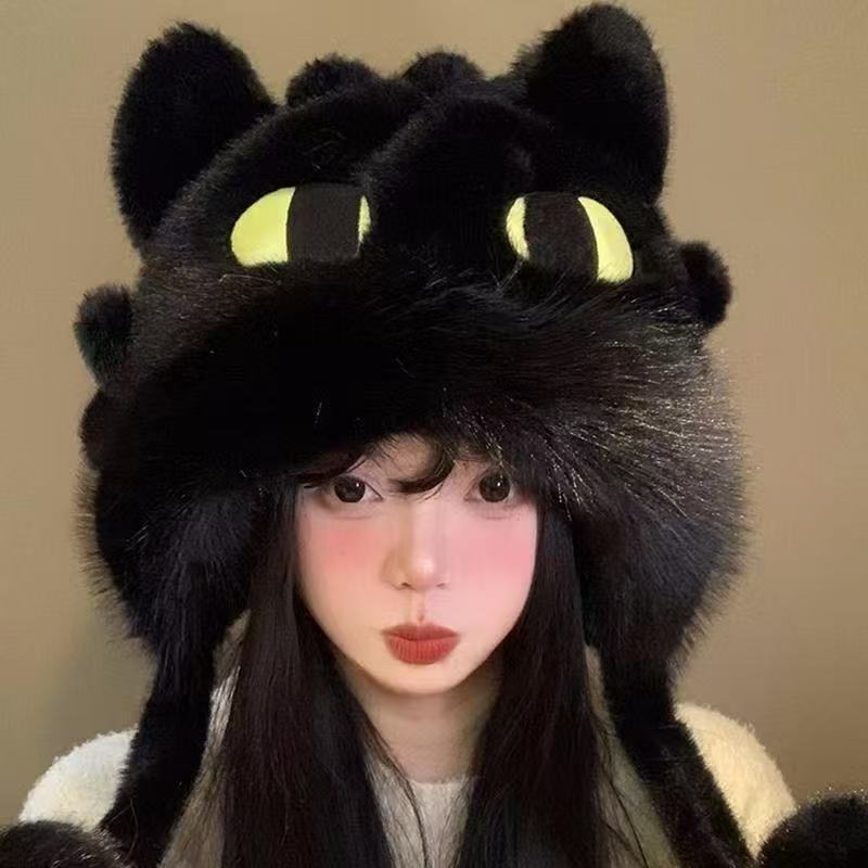 无牙崽崽无檐加厚冬季女加绒卡通卡通元素帽子秋冬情侣